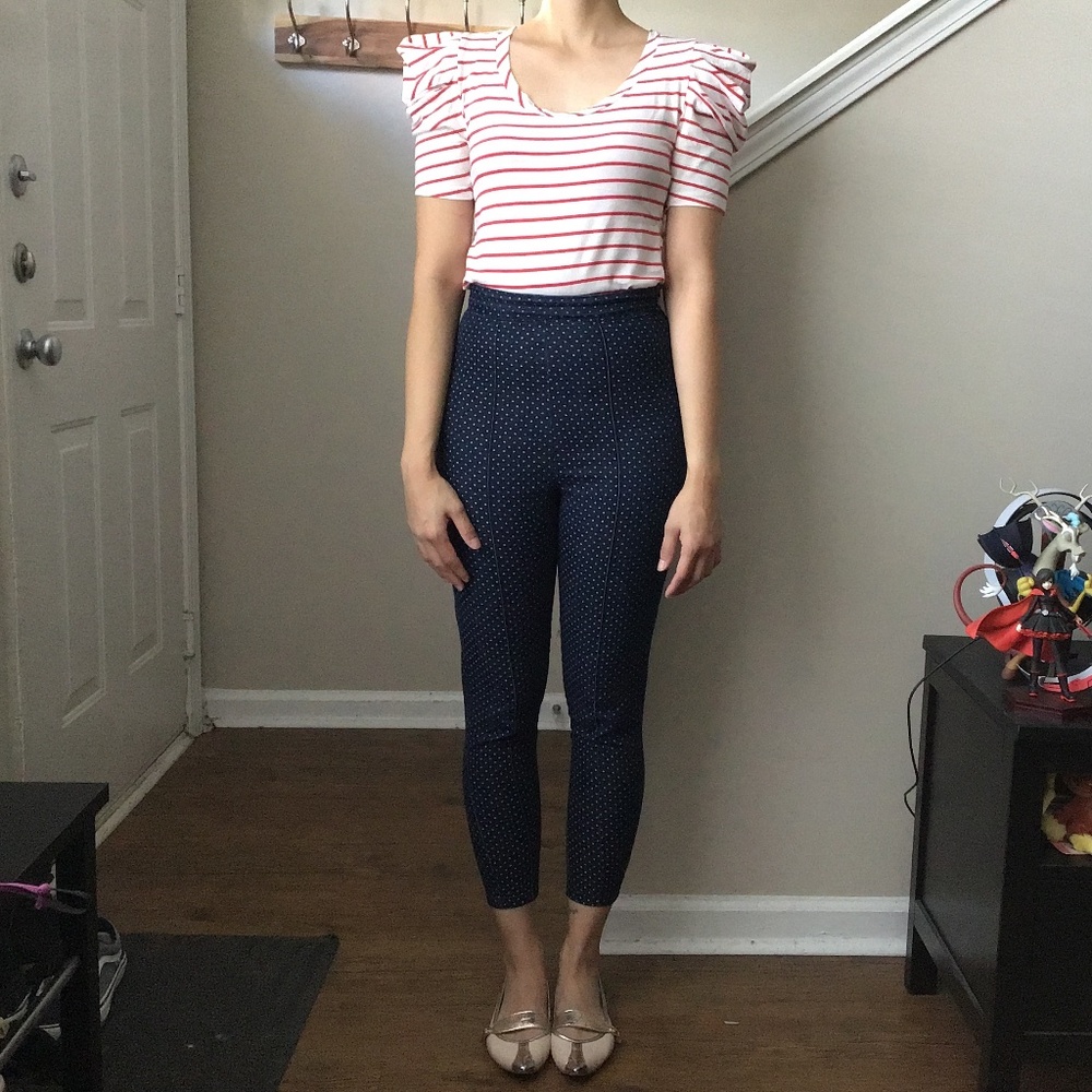 Modcloth Extra Small Navy High-waisted Polka Dot Cropped Jeans